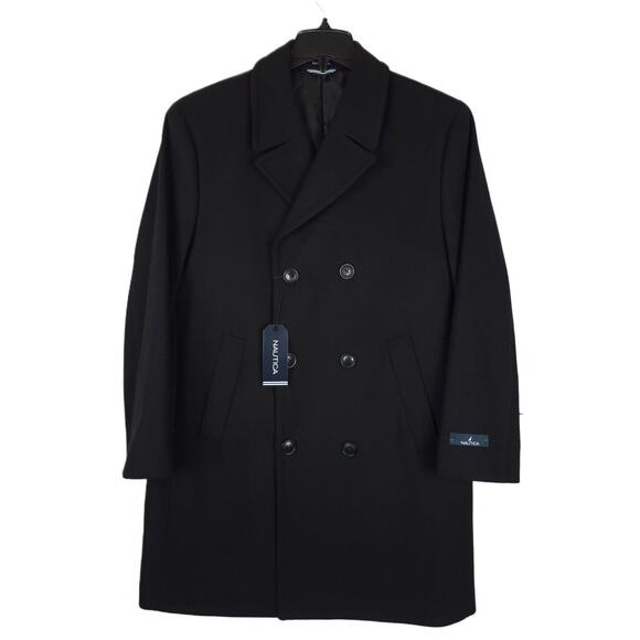 Nautica Men's Classic-Fit Double-Breasted Wool Blend Overcoat Black 40S NWT - Picture 1 of 6